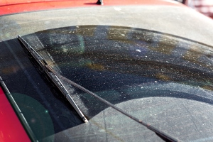 A dirty car windshield.