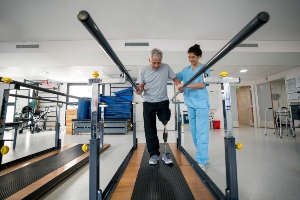 man walking with amputated leg